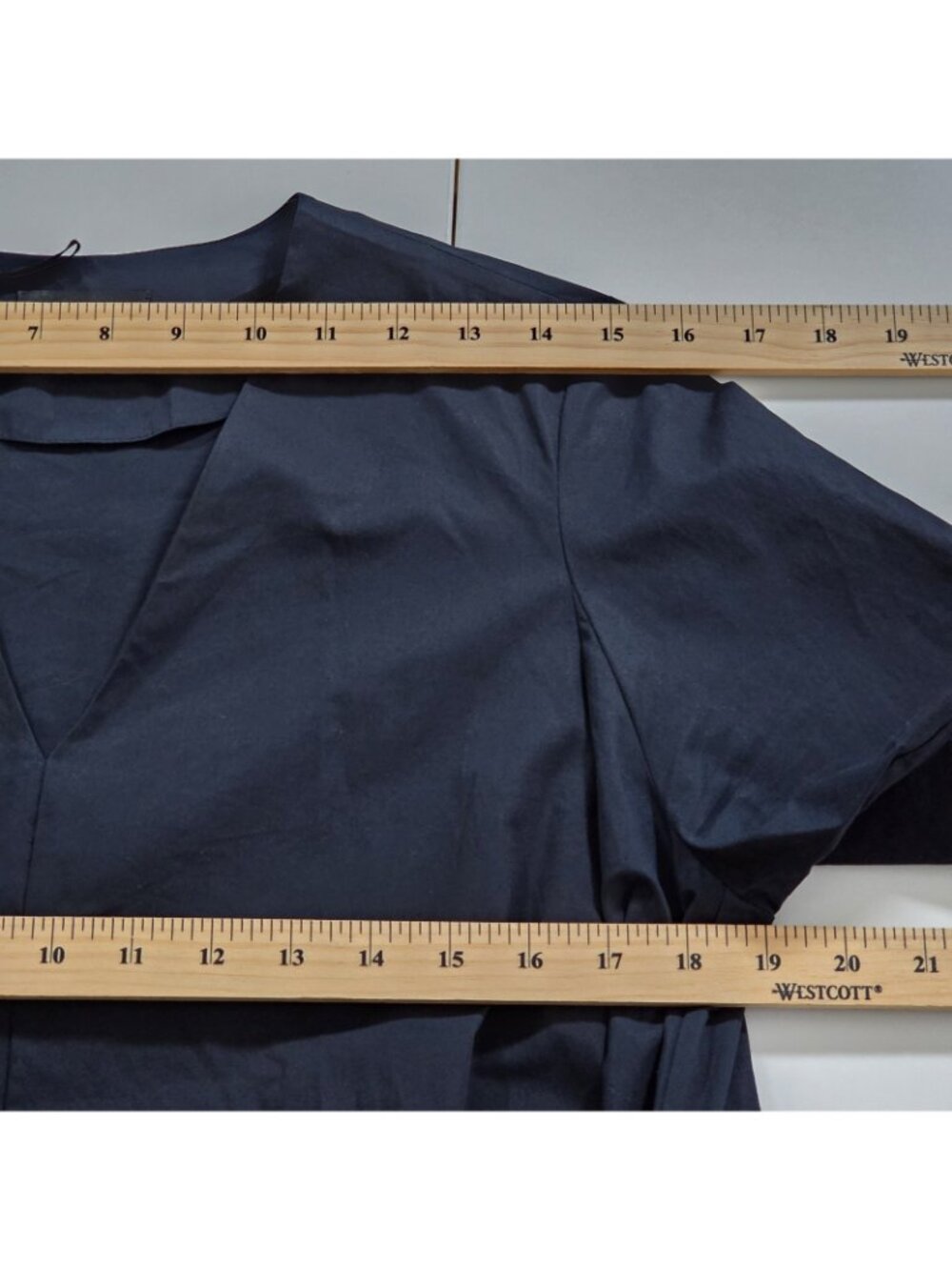 COS Poplin Cotton Dress Women 4 Navy V Neck SS Side Ties High Low Hem Minimalist - Picture 6 of 16